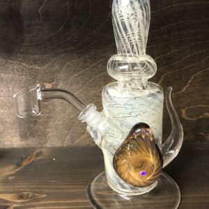 This is a water bong with white swirls it is for either dab or weed.